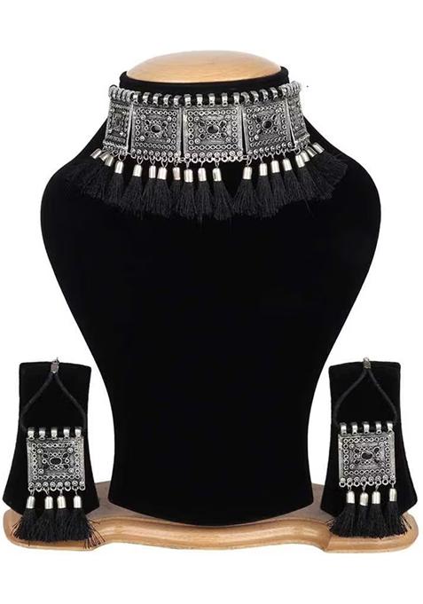 Black And Multicolorcolor Tassel Long Necklace For Women