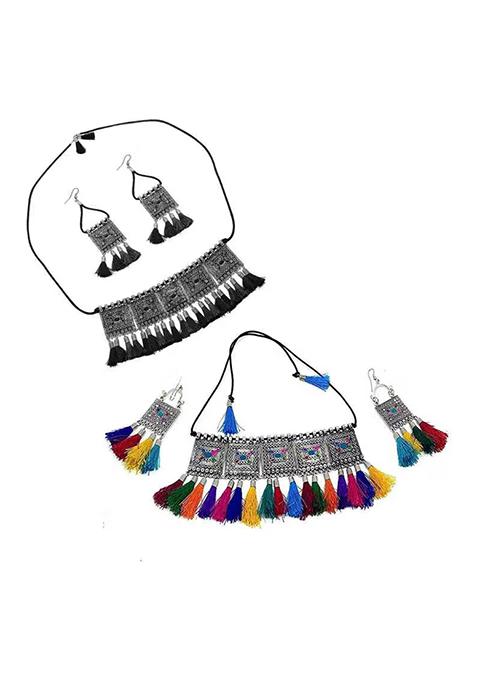 Black And Multicolorcolor Tassel Long Necklace For Women