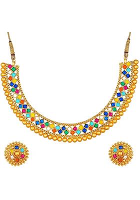 Multicolor Metallic Choker Set For Women