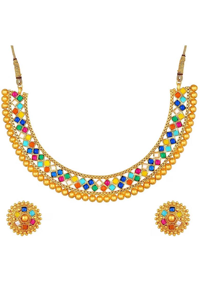 Multicolor Metallic Choker Set For Women