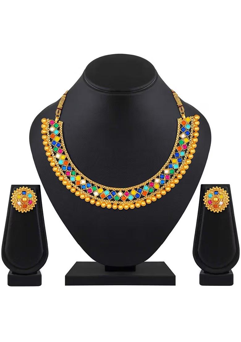 Multicolor Metallic Choker Set For Women