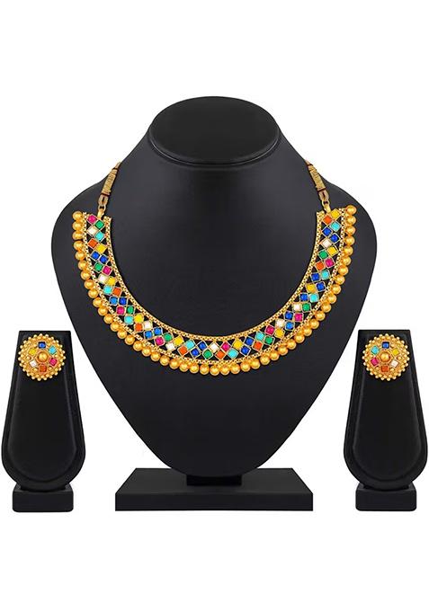 Multicolor Metallic Choker Set For Women