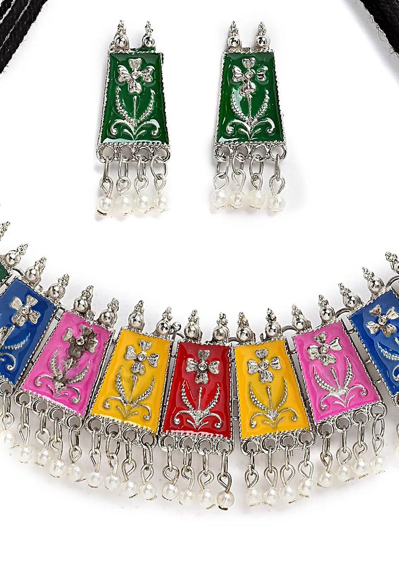 Multicolor Square Tassel Choker Necklace For Women With Colorful Beads And Elegant Dangle Design