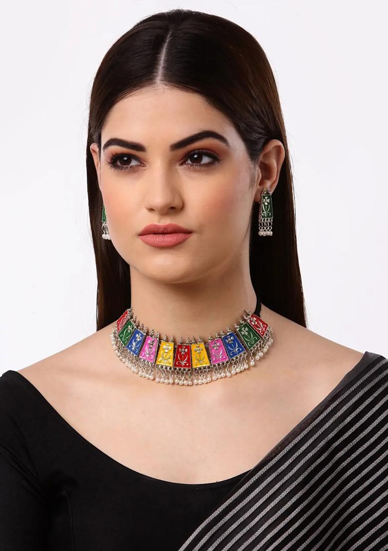 Multicolor Square Tassel Choker Necklace For Women With Colorful Beads And Elegant Dangle Design