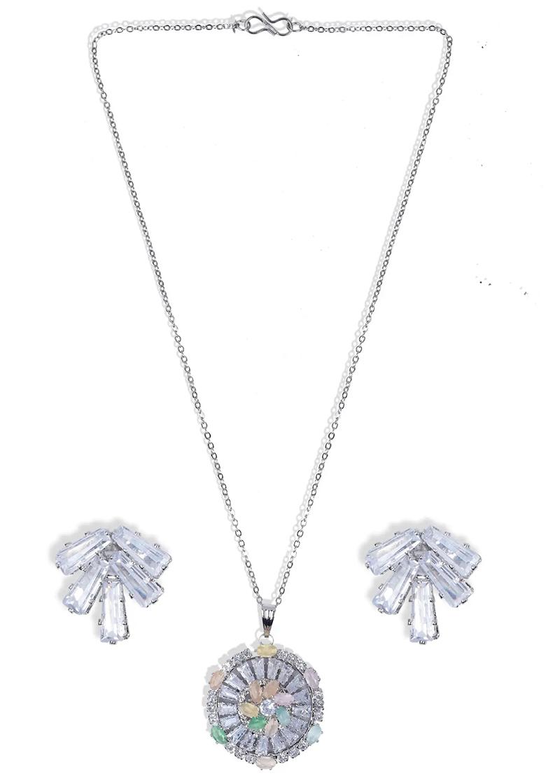 Multicolor Ad Necklace Set For Women With Sparkling Stones And Matching Earrings For Festive Wear