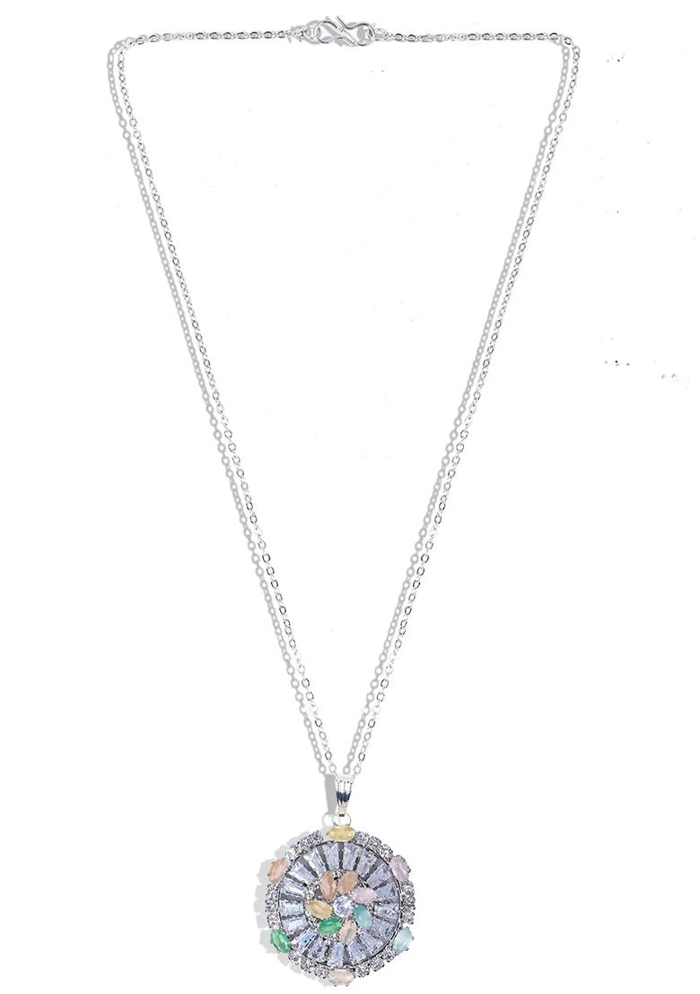 Multicolor Ad Necklace Set For Women With Sparkling Stones And Matching Earrings For Festive Wear