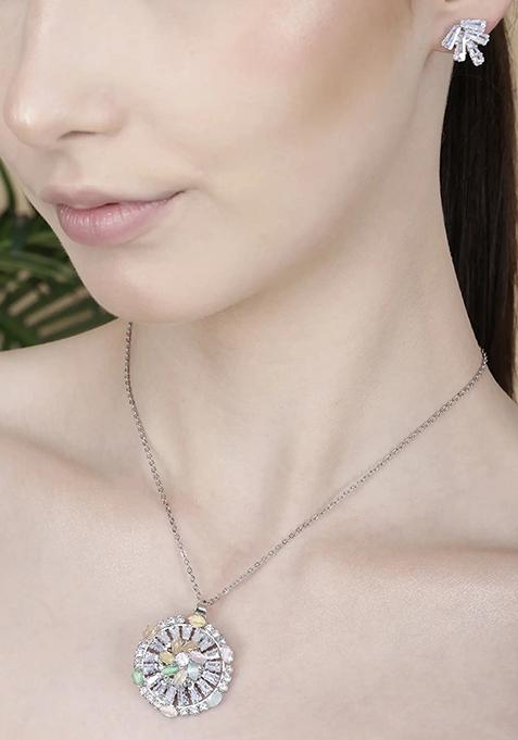 Multicolor Ad Necklace Set For Women With Sparkling Stones And Matching Earrings For Festive Wear