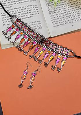 Orange And Pink Triangle Choker Set