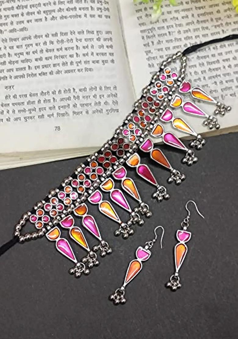 Orange And Pink Triangle Choker Set