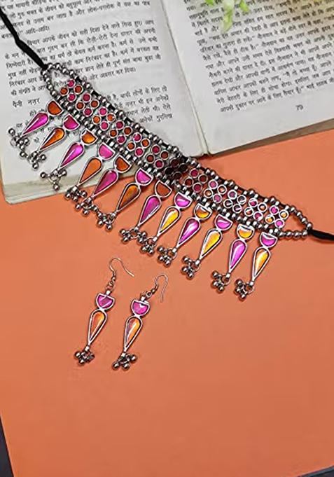 Orange And Pink Triangle Choker Set