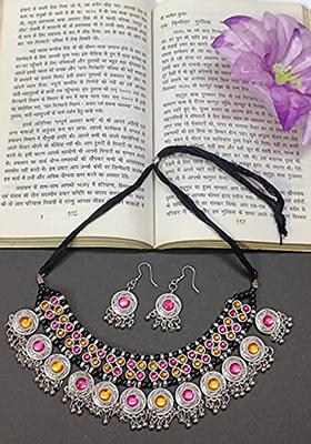 Orange And Pink Circle Choker Set