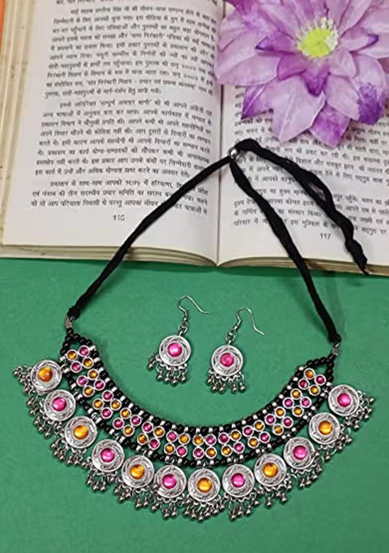 Orange And Pink Circle Choker Set