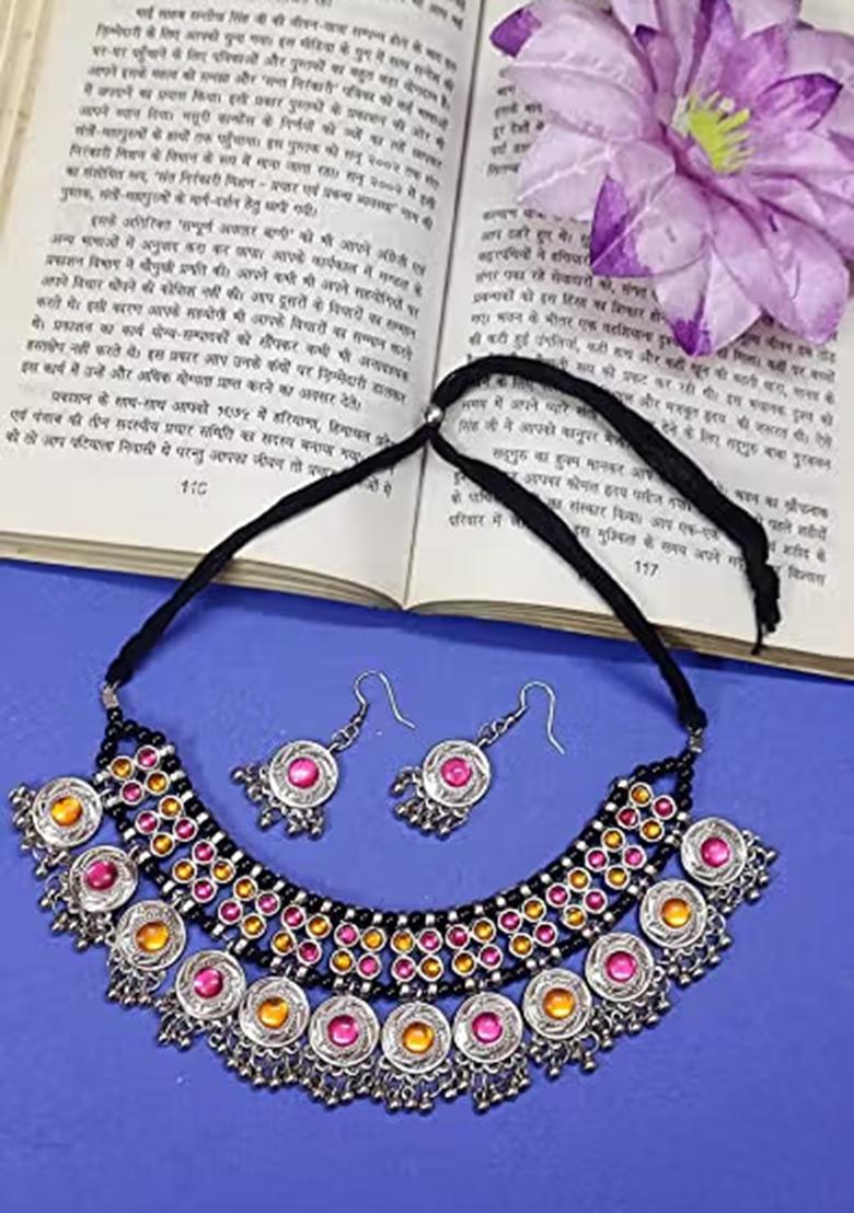 Orange And Pink Circle Choker Set