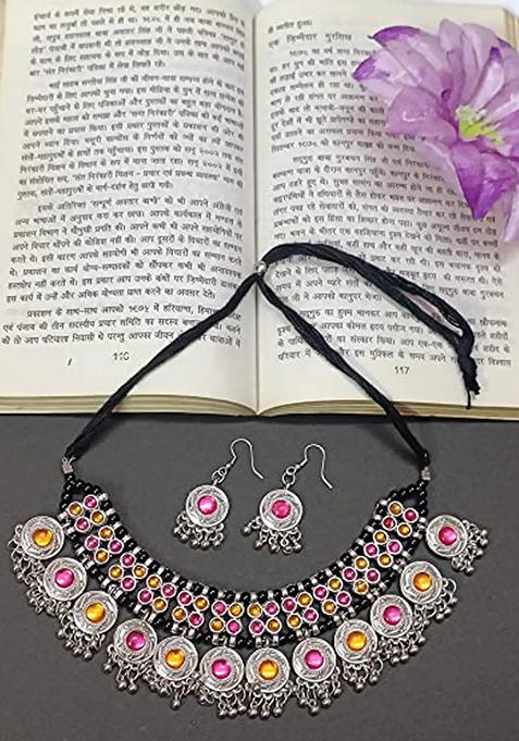 Orange And Pink Circle Choker Set