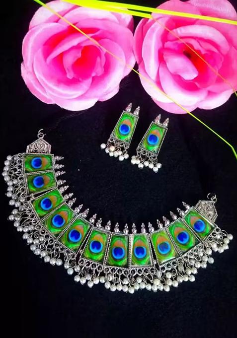 Multi Peacock Square Multi Choker