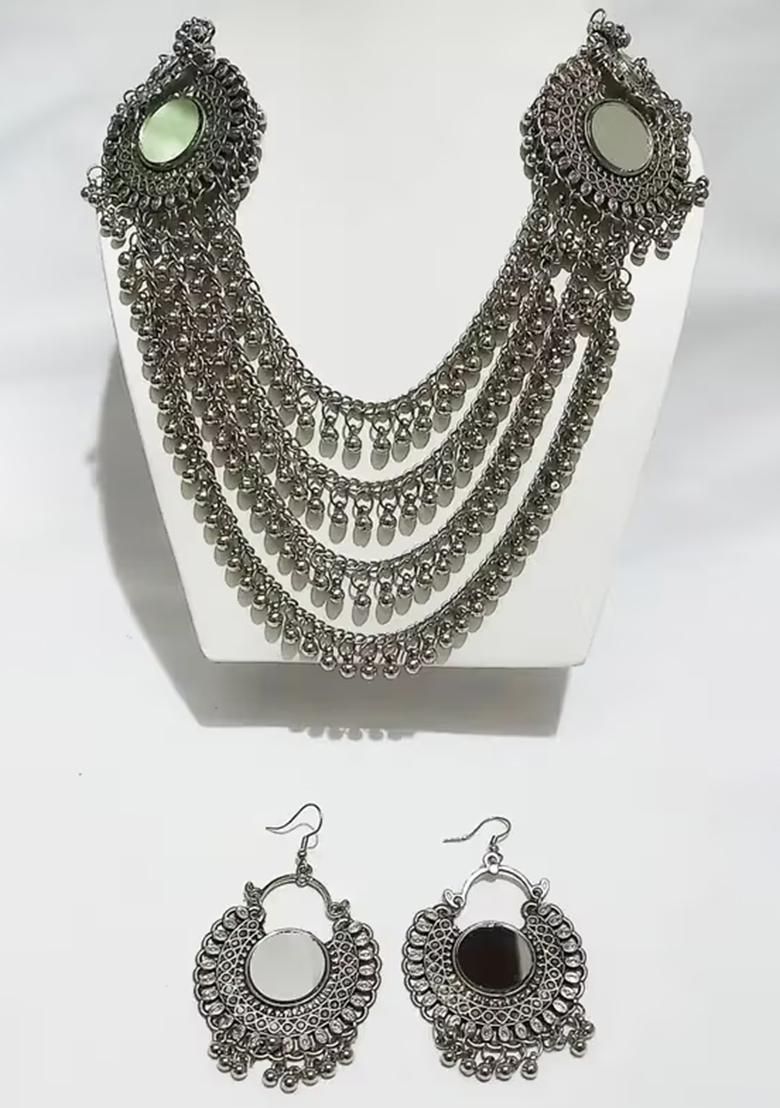 Mirror Long Oxidised Necklace