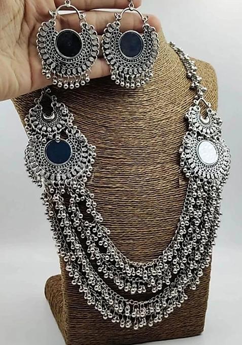 Mirror Long Oxidised Necklace