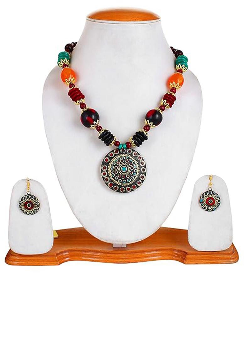 Multi Big Beads Round Pendant Necklace