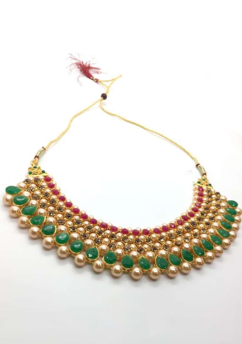 Red Green Choker Golden - Indya