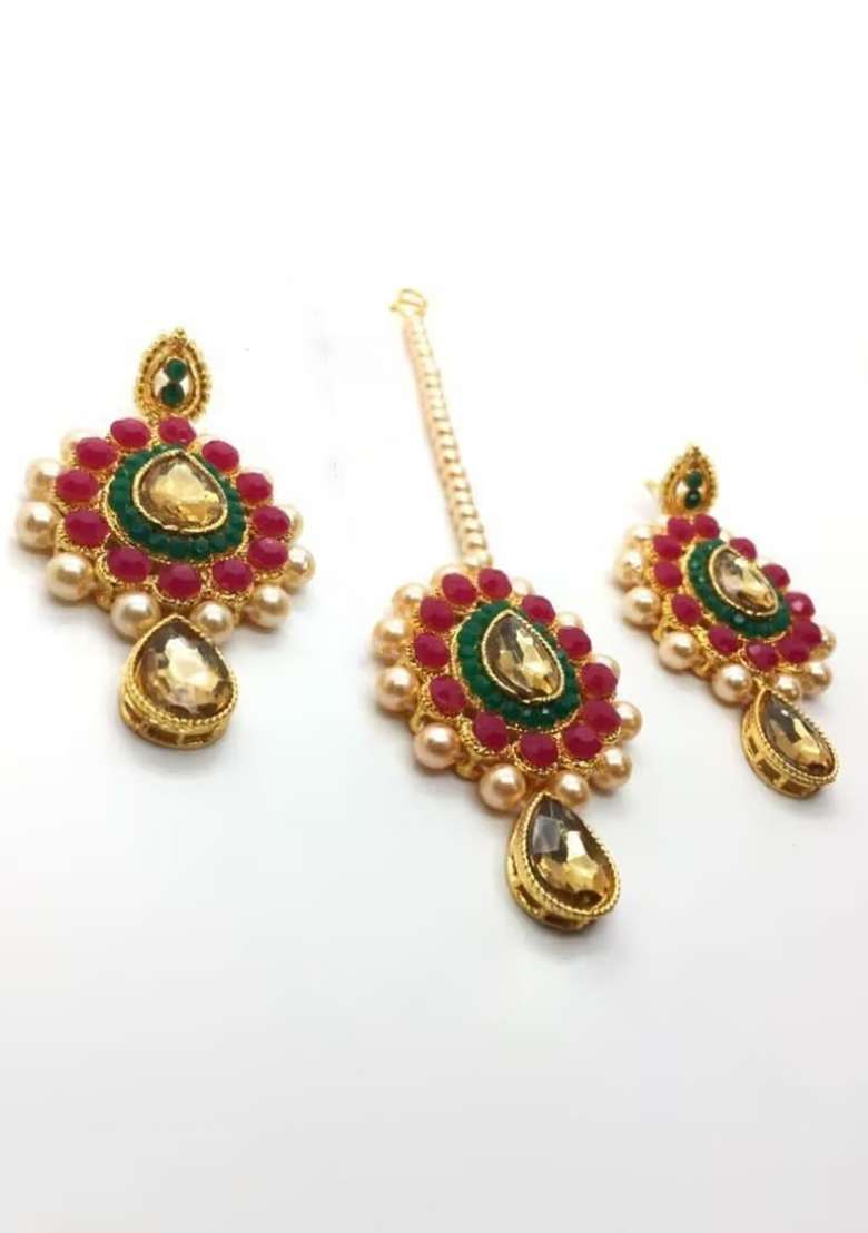 Red Green Choker Golden - Indya