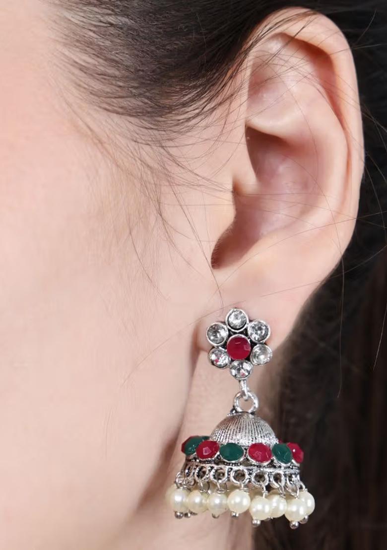 Maroon Green Stone White Beads Choker