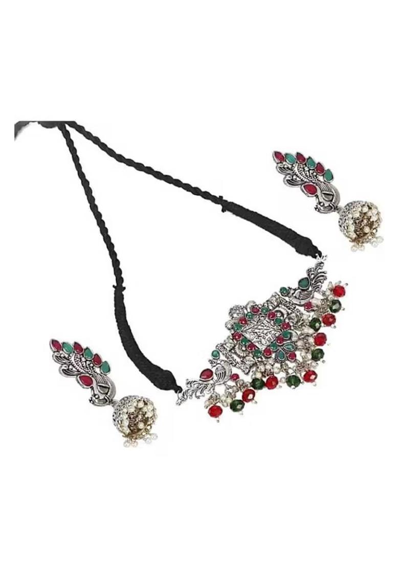 Maroon Green Jaali Choker