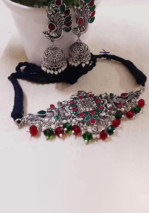 Maroon Green Jaali Choker