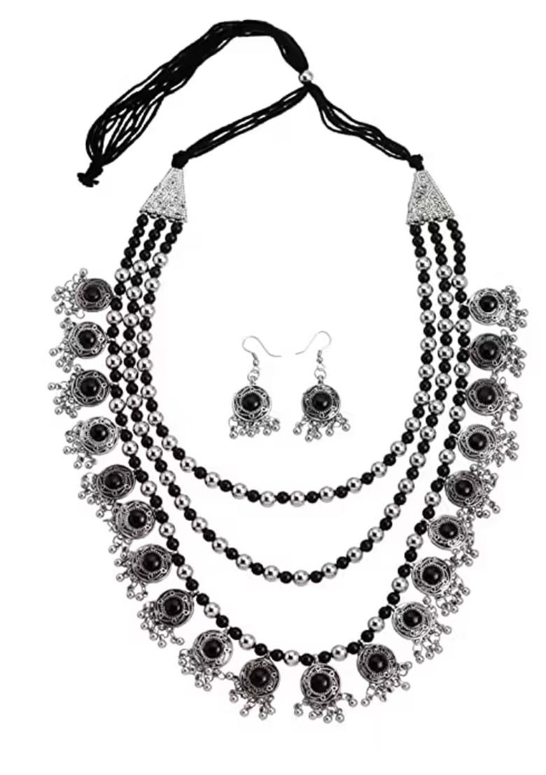 Black Stone 3 Layer Jhhalar Necklace