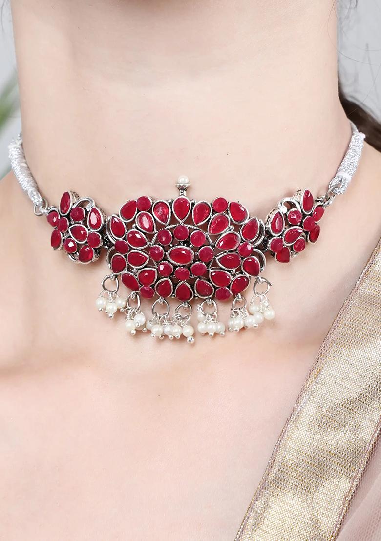Red Stone Square Choker Set