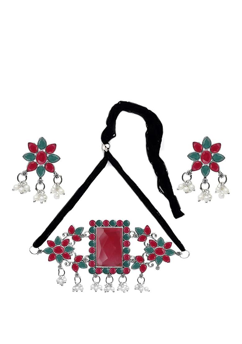 Maroon Green Choker Center Rectangle