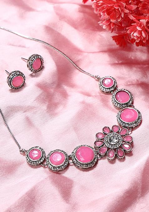 Pink Floral Choker Set