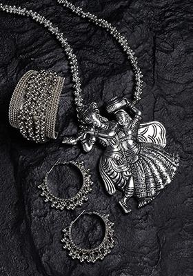 Radha Krishna Long Necklace With Bali And Bracelet