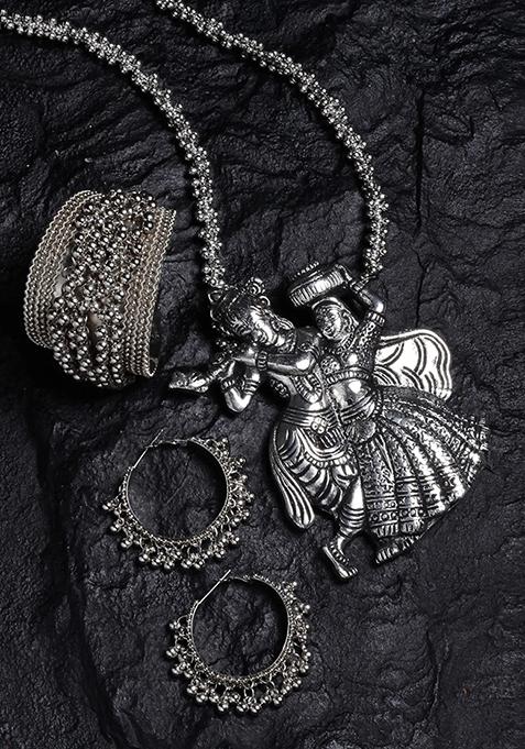 Radha Krishna Long Necklace With Bali And Bracelet