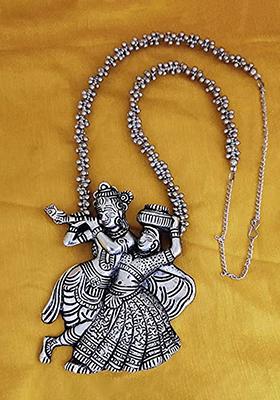 Radha Krishna Long Necklace With Big Round Earrings