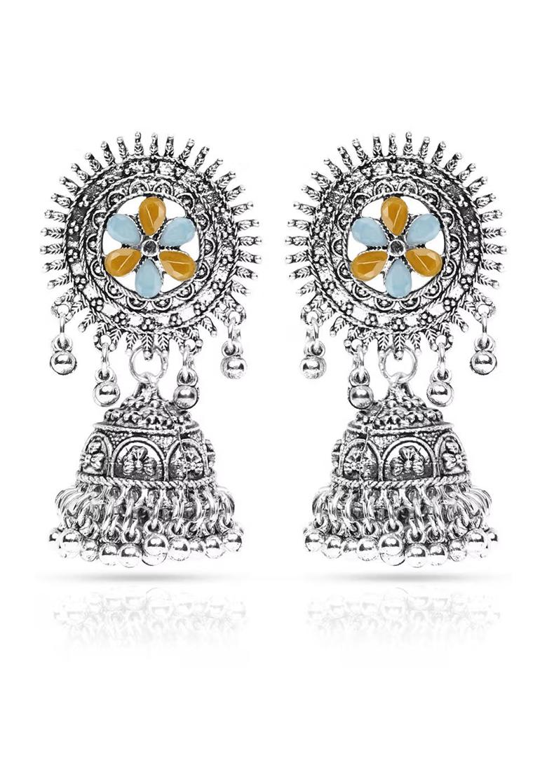 Gs Blue Yellow Oxidised Choker Floral Design