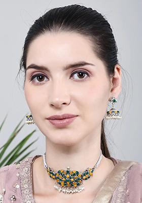 Yellow Green Stone Square Choker Set