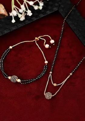 Black Round Double Layer Mangalsutra With Bracelet