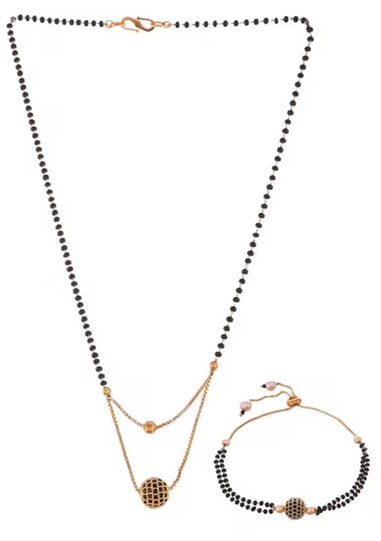 Black Round Double Layer Mangalsutra With Bracelet