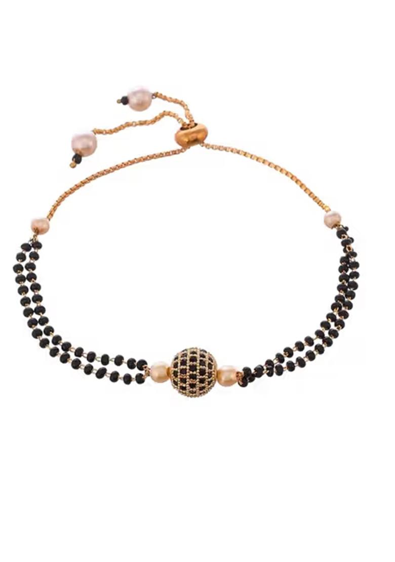 Black Round Double Layer Mangalsutra With Bracelet