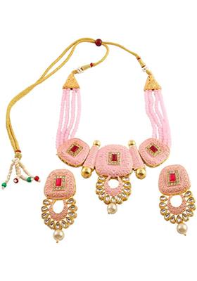 Pink Brass Square Choker Set