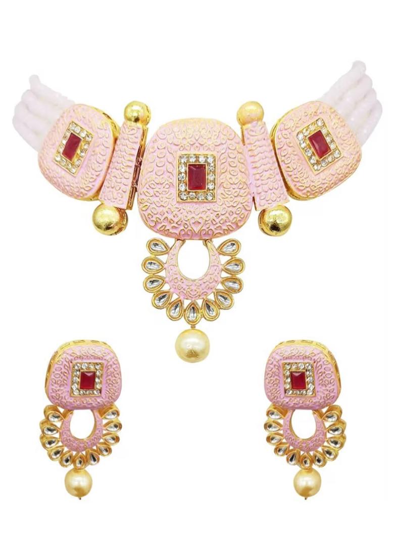 Pink Brass Square Choker Set