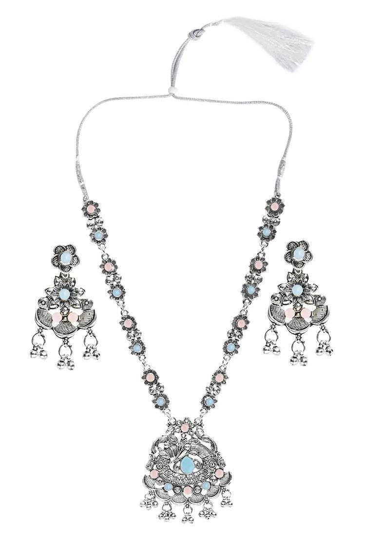 Gs Blue Pink Stone Leaf Choker