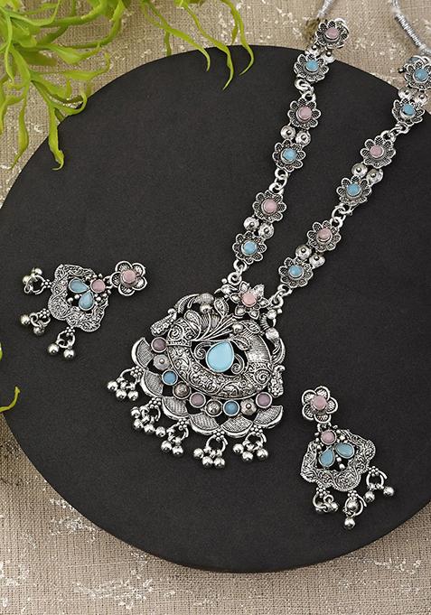 Gs Blue Pink Stone Leaf Choker