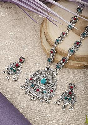 Gs Red Green Stone Leaf Choker