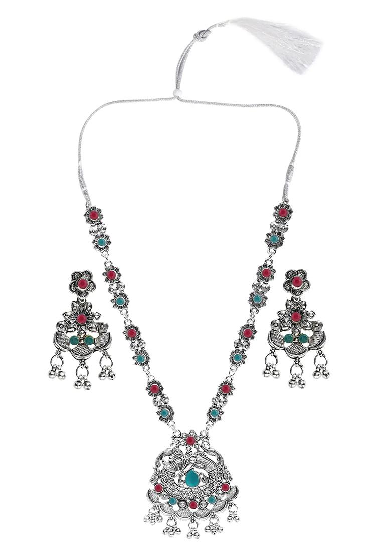 Gs Red Green Stone Leaf Choker