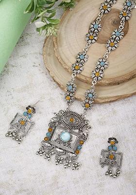 Gs Blue Yellow Square Long Necklace