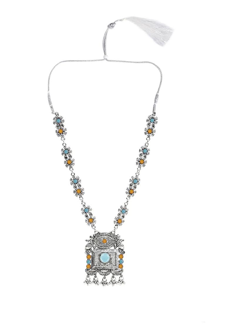 Gs Blue Yellow Square Long Necklace