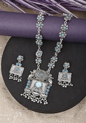 Gs Blue Square Long Necklace