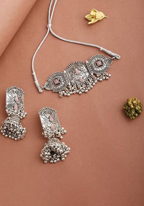 Gs Pink Stone Leaf Choker