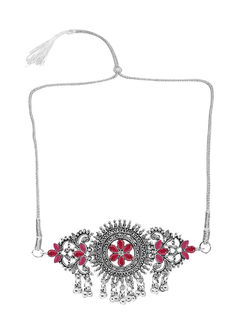 Gs Oxidised Red Choker Floral Design